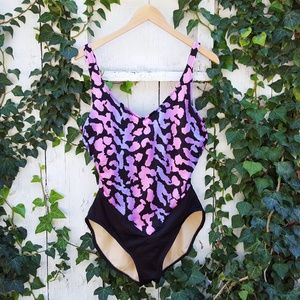80s 90s Vintage One Piece Swimsuit Abstract Print